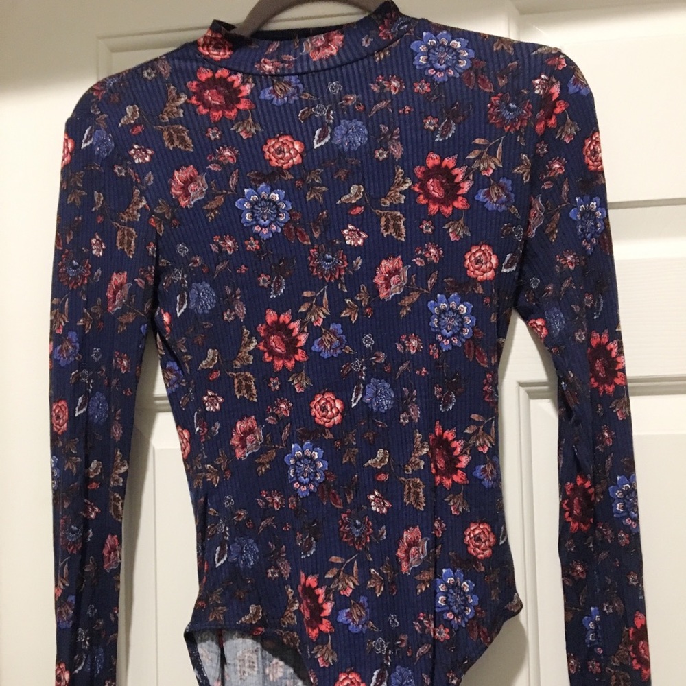 Navy Blue Floral Pattern Bodysuit